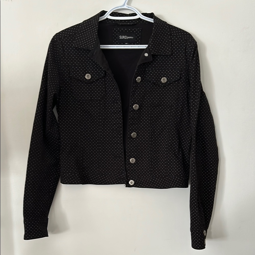 Suko jeans Women's Black with polka dot denim Jacket size  small